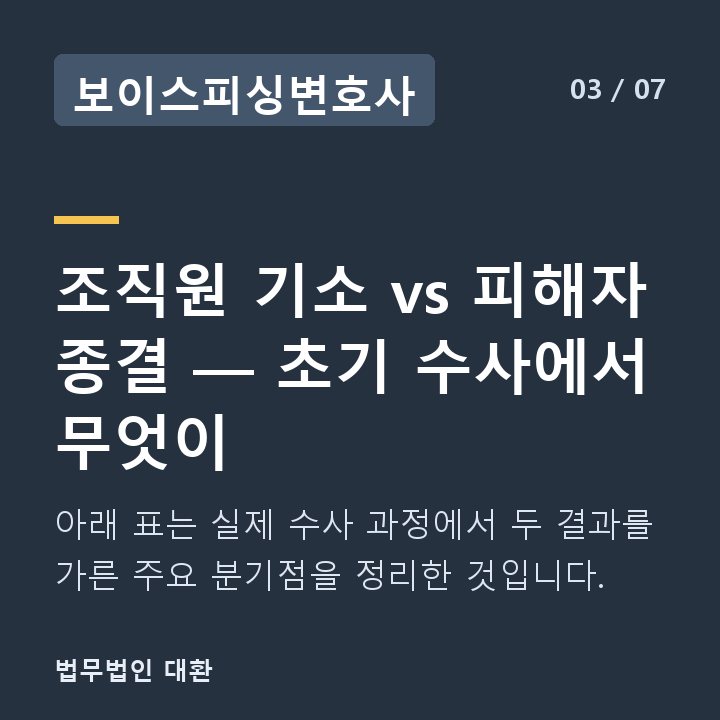 보이스피싱변호사 조직원 기소 vs 피해자 종결 — 초기 수사에서 무엇이 — 아래 표는 실제 수사 과정에서 두 결과를 가른 주요 분기점을 정리한 것입니다.